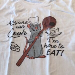 White cotton “Ratatouille” short sleeved tee shirt, small.